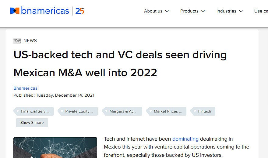 US-backed tech and VC deals seen driving Mexican M&A well into 2022